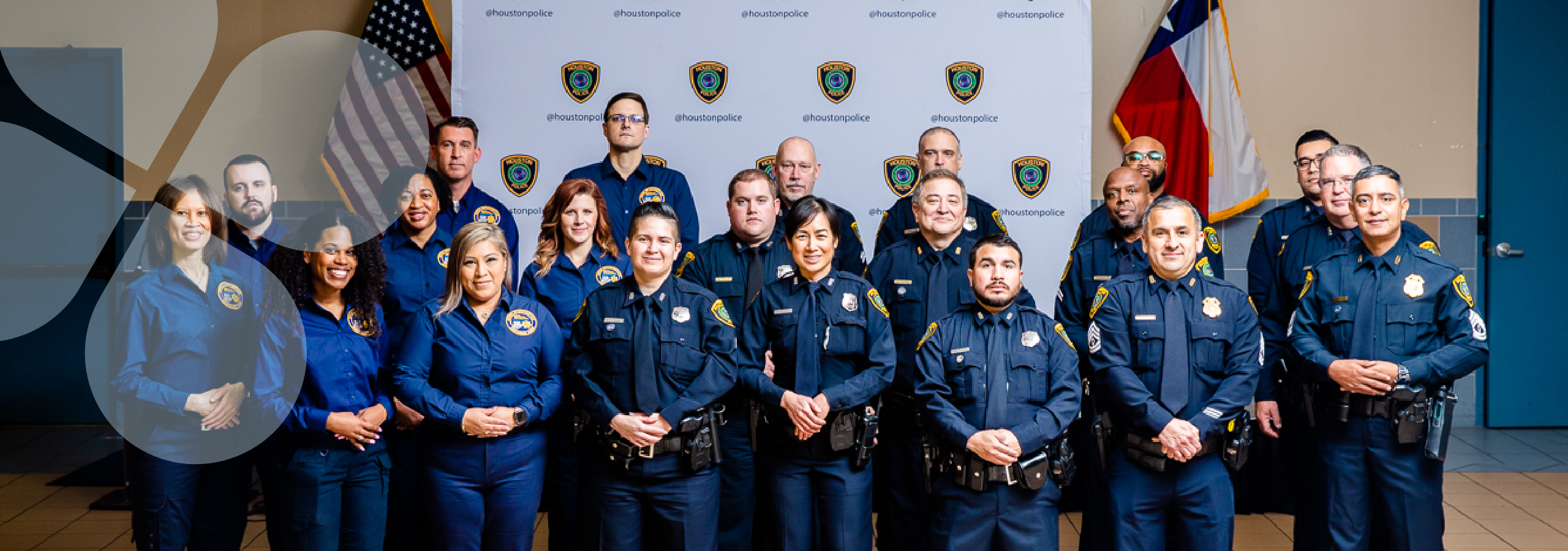 The Harris Center Crisis Services staff members lined up for an indoor group picture